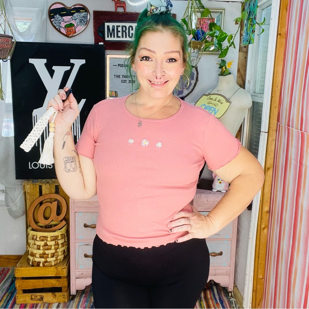 Y2K Hippie Boho Hollister Pink Ribbed Fitted Short Sleeve Tee Size XSmall